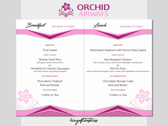 Orchid Airways Menu Card - Economy [SIN-SYD] Breakfast & Lunch