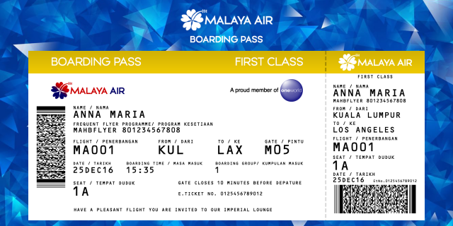 Malaya Air First Class Boarding Pass