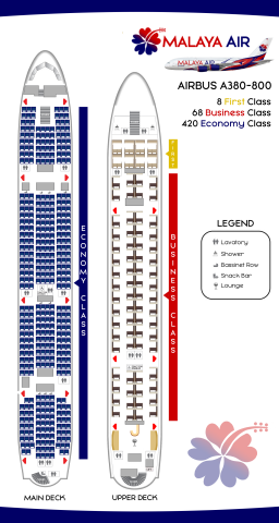 Malaya Air Airbus A380-800 Seat Map
