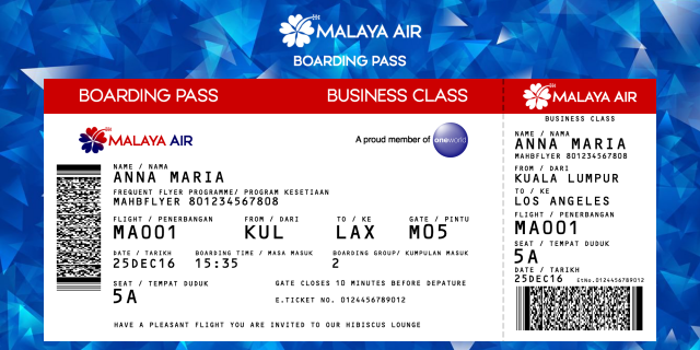 Malaya Air Business Class Boarding Pass