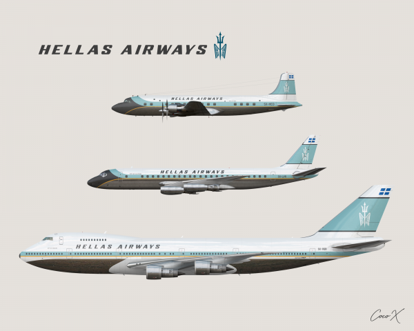 Hellas Airways DC-7, DC-8 and 747