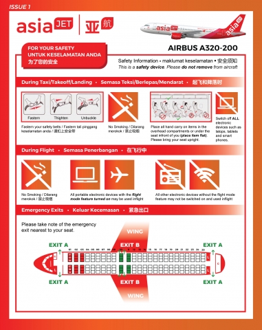 AsiaJet Airways Airbus A320-200 Safety Information Card
