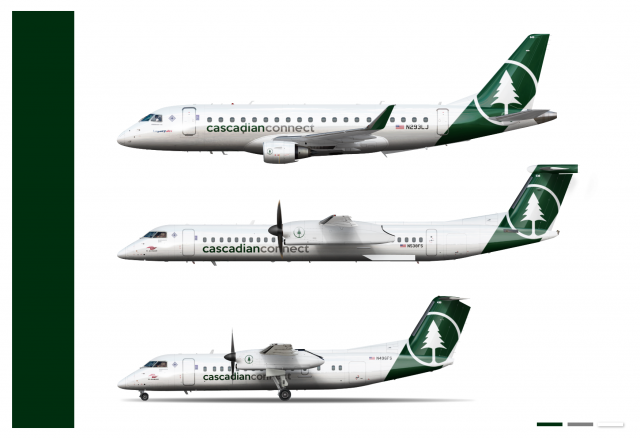 9.3. 2016-present | Cascadian Connect E-175 (N293LJ), Q300 (N538FS), and Q400 (N496FS)