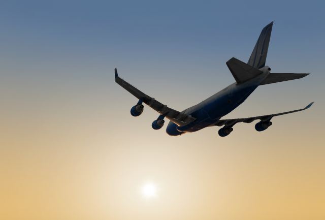 United B744 (World Traffic Addon) flying EDDF-KJFK at sunset