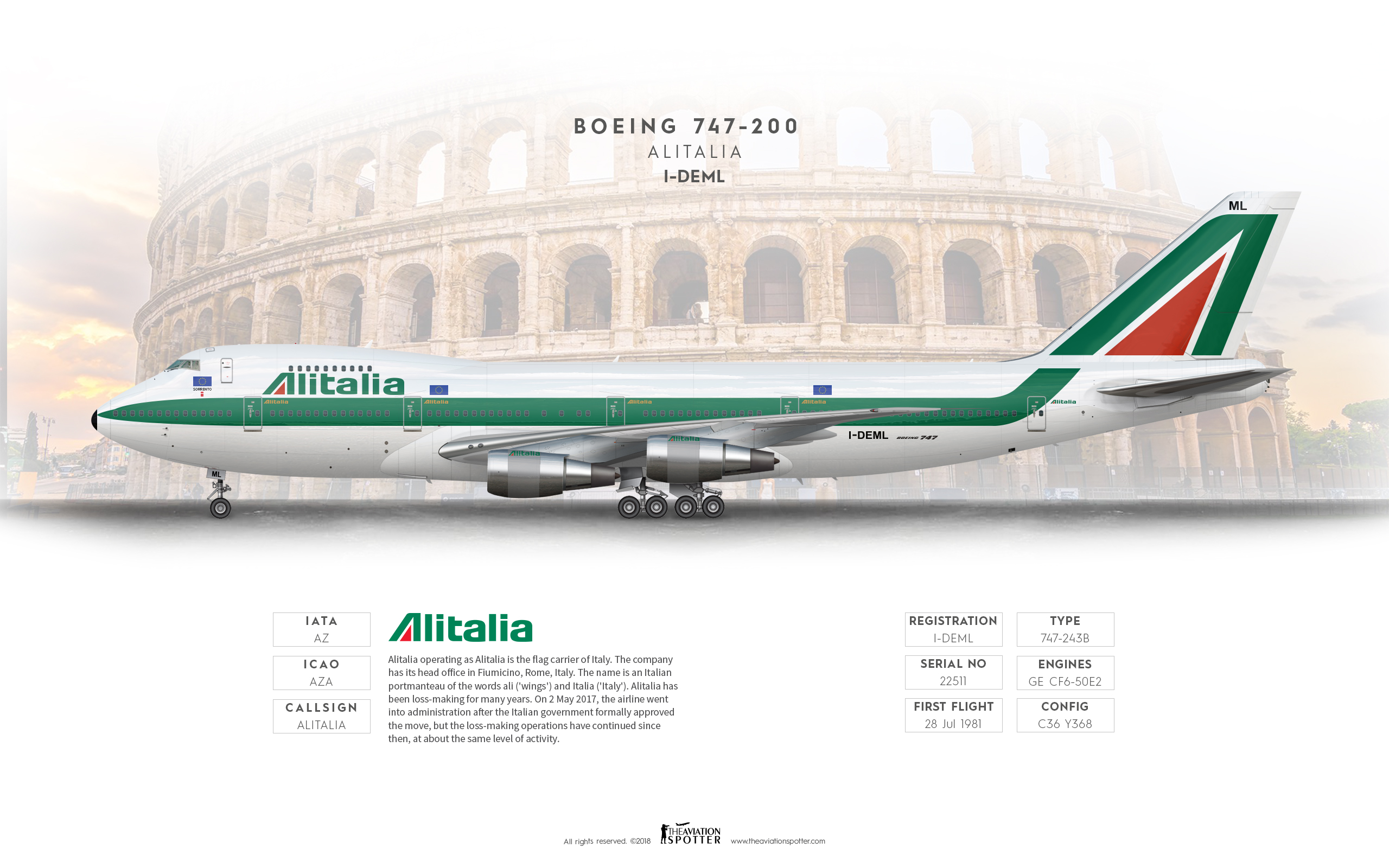 1/200 B747-200 Alitalia アリタリア航空 アリタリア航空 機材一覧 ボーイング747-200 | FlyTeam(フライ