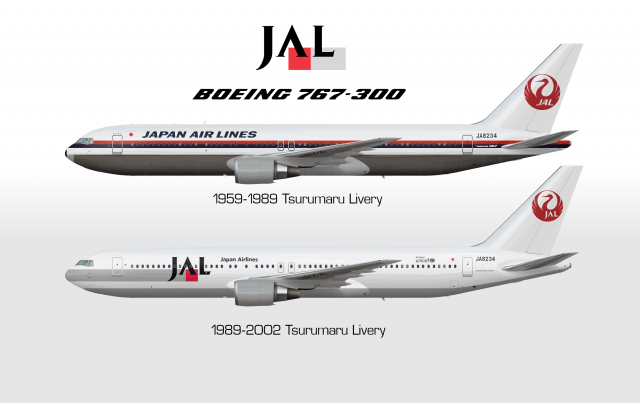 Japan Airlines Boeing 767-346, dual Tsurumaru classics