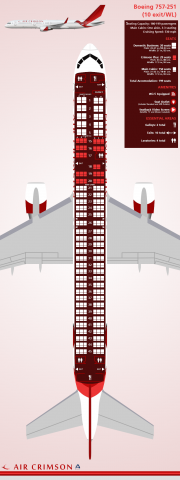 Air Crimson Boeing 757-251 (10 Exit/WL) Seat Map