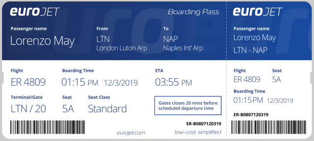 EuroJet Airways Print Boarding Pass EuroJet Airways Print Boarding Pass