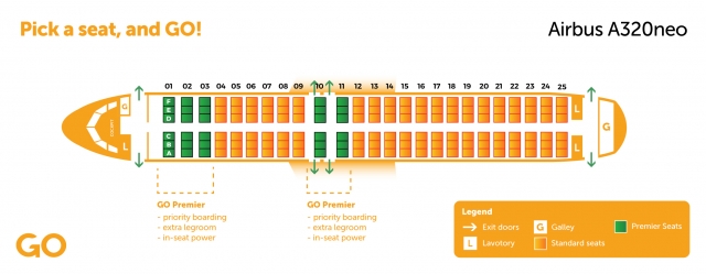 GO Airways Airbus A320neo Seat Map