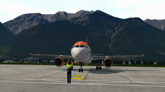 easyJet flight parking up at the gate in Innsbruck
