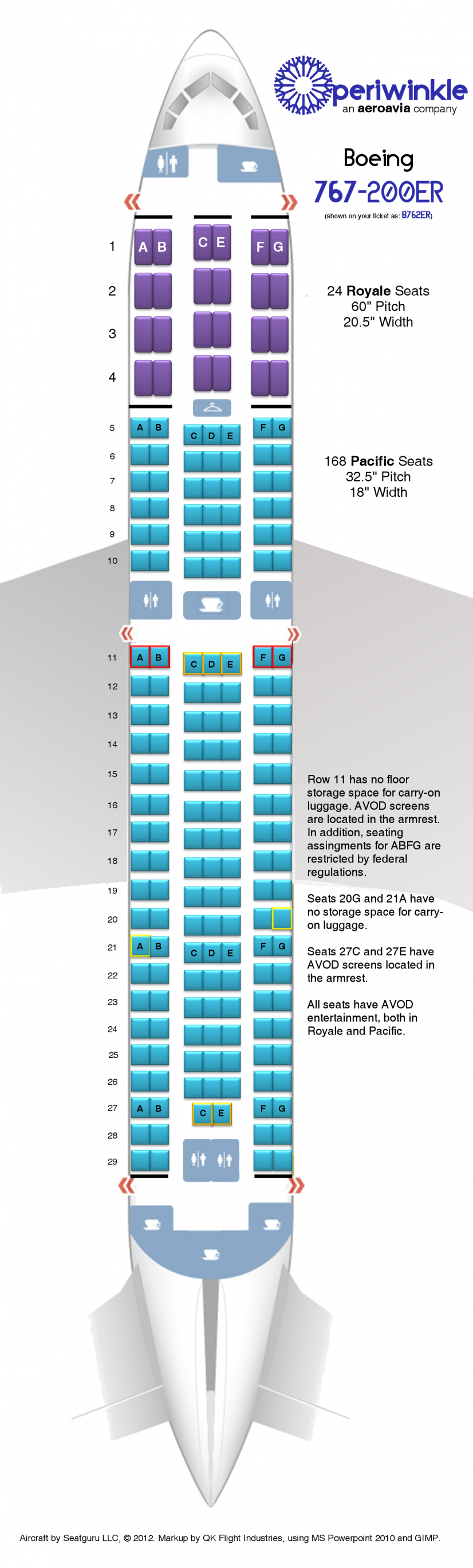 Periwinkle Boeing 767 200ER Aircraft Seating Chart AeroAvia Seat Maps 
