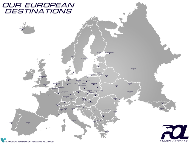 POL Polish Airways | Our European Destinations | Route Map