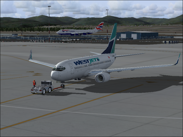 West Jet 737-700 pushback at Vancouver.