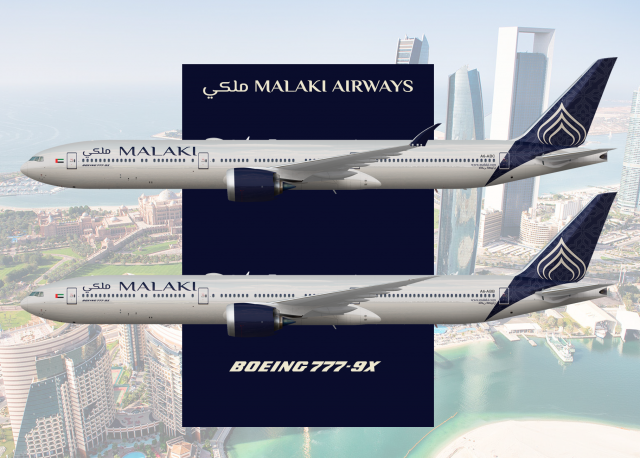 Malaki Airways (Arabic: ملكي الخطوط الجوية) | Boeing 777-9X Poster | A6-ABB & A6-ABC