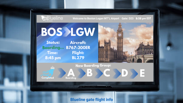 Airport gate Tv (Blueline Airways)