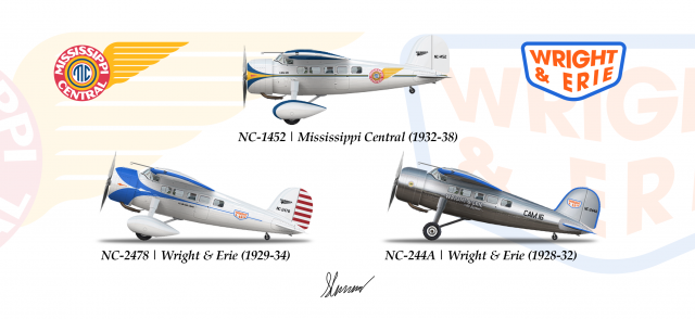 1-3 | Wright & Erie Air Express, Mississippi Central Lines | Lockheed Vega | 1928 - 1934, 1932 - 1938