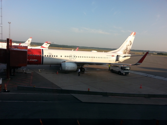 Norwegian 737-800 Parked at Stockholm Arlanda with Austrian Fokker 100 in the Backround
