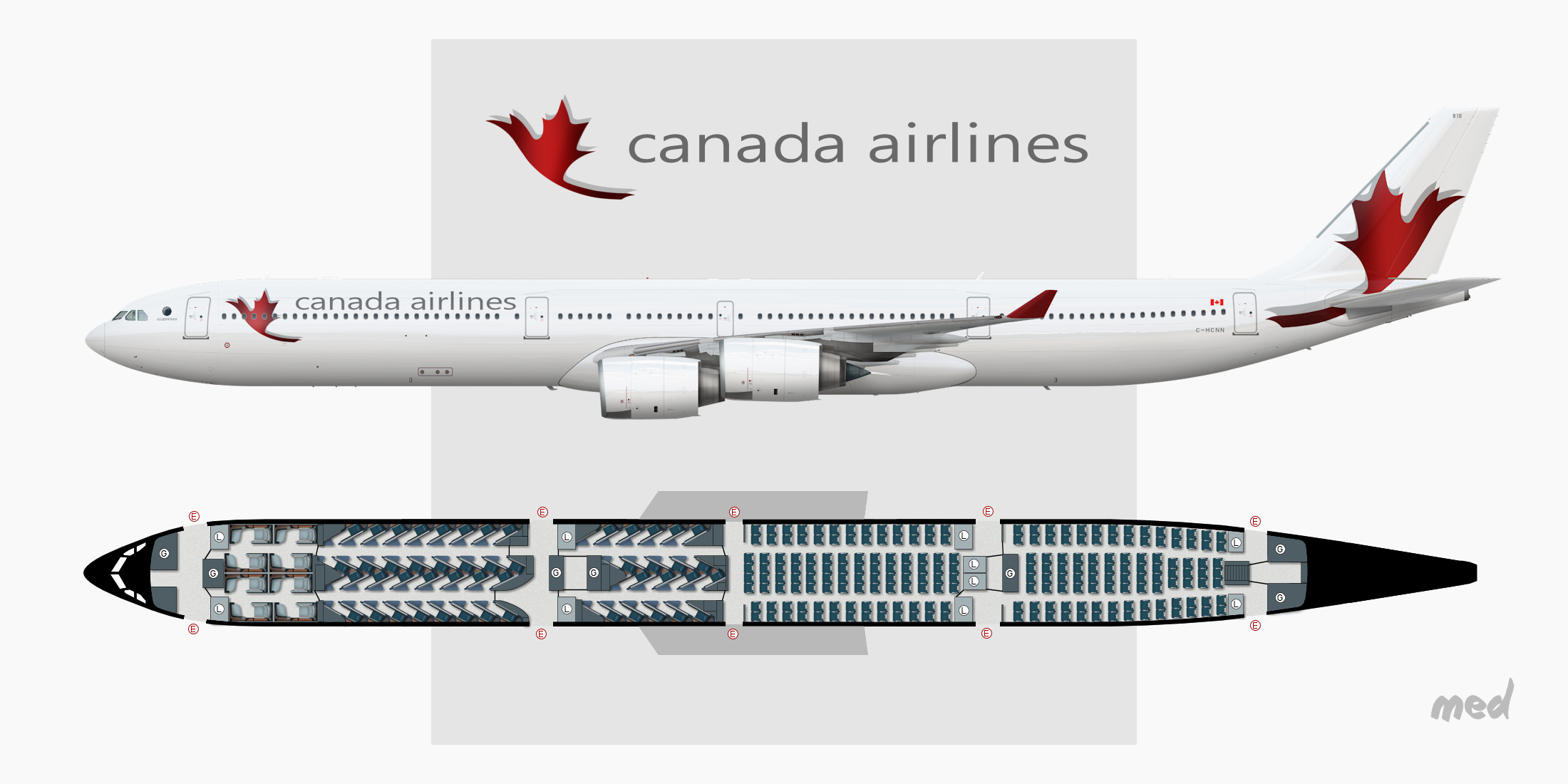 Hainan airlines схема салона Canada Airlines Seat Map A340-600 (Size: Large) - Sketches - Gallery - Airline E
