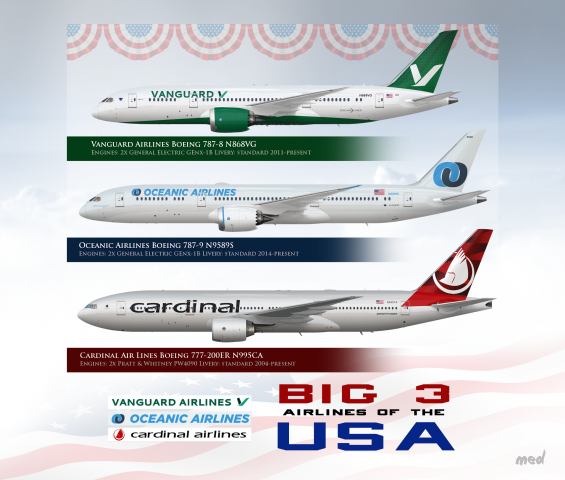 Big 3 US Airlines Poster