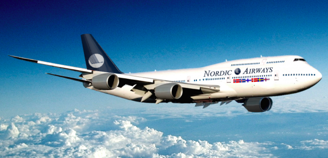 NORDIC 747-800 WITH NORDIC FLAGS