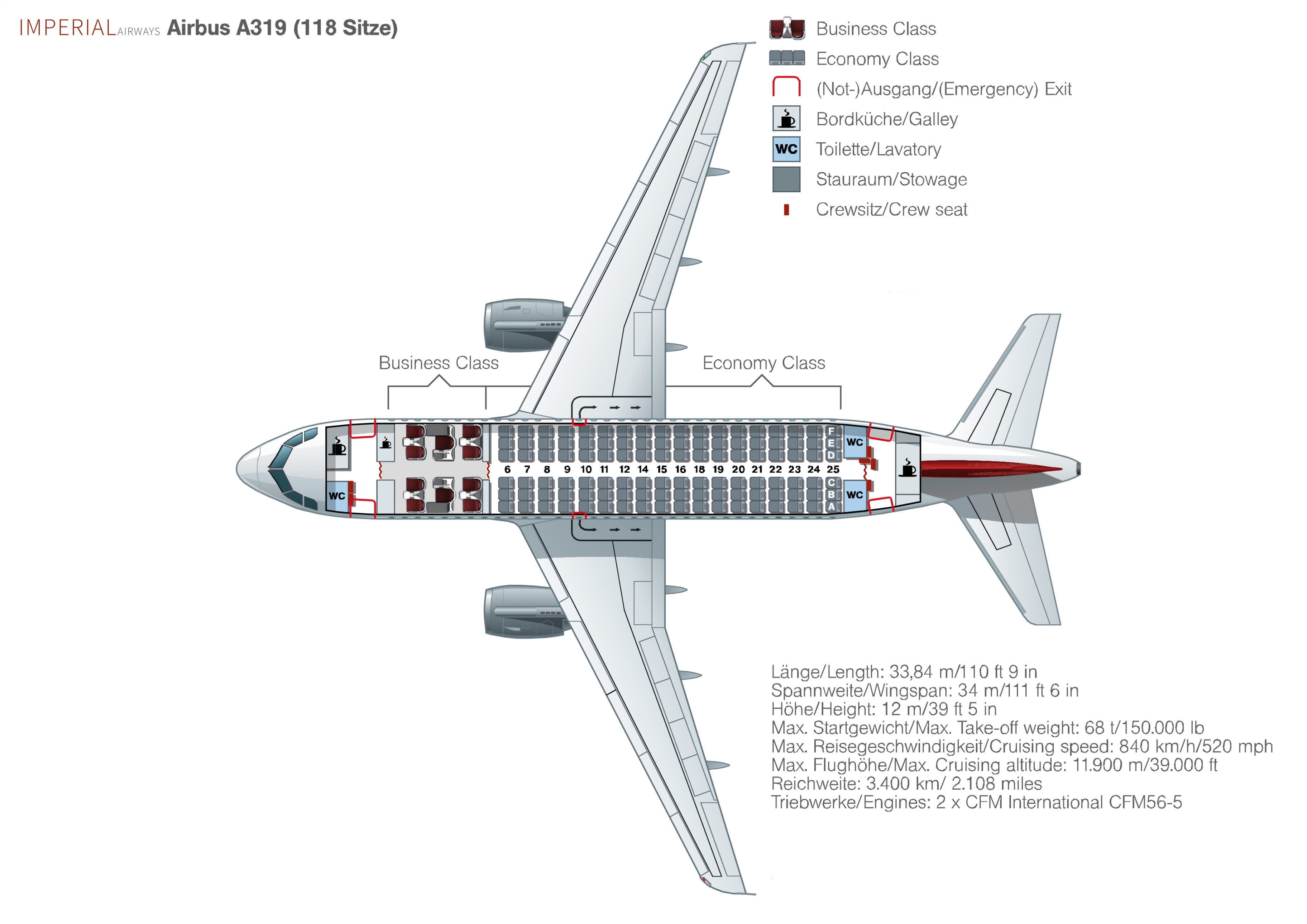 Imperial Airways Airbus A319 Seat Map.