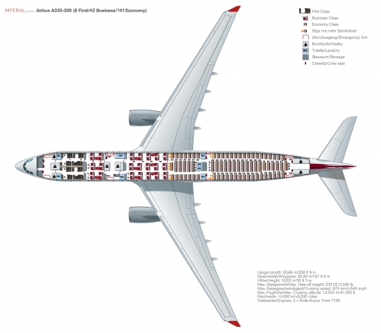 Imperial Airways Airbus A330-343 Seat Map - 1993 Version