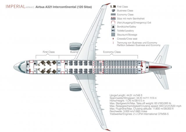 Imperial Airways Airbus A321 Intercontinental Seat Map